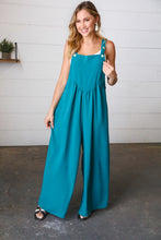 Load image into Gallery viewer, Teal Wide Leg Suspender Overall Jumpsuit
