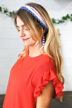 Load image into Gallery viewer, Red/White &amp; Blue Knit Twist Headband
