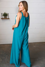 Load image into Gallery viewer, Teal Wide Leg Suspender Overall Jumpsuit
