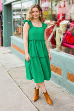 Load image into Gallery viewer, Lots To Love Kelly Green Smocked Flutter Sleeve Tiered Midi Dress
