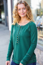 Load image into Gallery viewer, All I Need Hunter Green Contrast Stitch Henley Top
