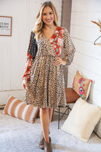 Load image into Gallery viewer, Cheetah Multi-Floral Color Block Surplice Dress
