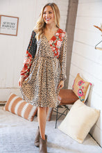 Load image into Gallery viewer, Cheetah Multi-Floral Color Block Surplice Dress
