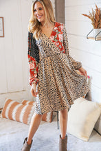 Load image into Gallery viewer, Cheetah Multi-Floral Color Block Surplice Dress
