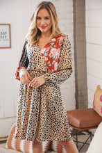 Load image into Gallery viewer, Cheetah Multi-Floral Color Block Surplice Dress
