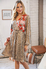 Load image into Gallery viewer, Cheetah Multi-Floral Color Block Surplice Dress
