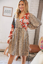 Load image into Gallery viewer, Cheetah Multi-Floral Color Block Surplice Dress
