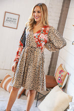 Load image into Gallery viewer, Cheetah Multi-Floral Color Block Surplice Dress
