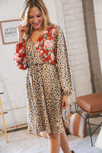 Load image into Gallery viewer, Cheetah Multi-Floral Color Block Surplice Dress
