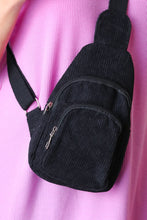 Load image into Gallery viewer, Black Corduroy Sling Crossbody Bag
