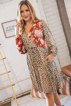 Load image into Gallery viewer, Cheetah Multi-Floral Color Block Surplice Dress
