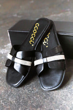 Load image into Gallery viewer, Black Vegan Leather &amp; Rhinestone Slide Sandals
