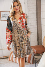 Load image into Gallery viewer, Cheetah Multi-Floral Color Block Surplice Dress
