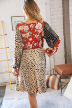 Load image into Gallery viewer, Cheetah Multi-Floral Color Block Surplice Dress
