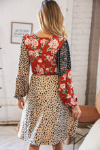 Load image into Gallery viewer, Cheetah Multi-Floral Color Block Surplice Dress
