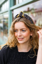 Load image into Gallery viewer, Black &amp; Gold Glitter Top Knot Headband
