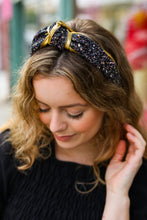 Load image into Gallery viewer, Black &amp; Gold Glitter Top Knot Headband
