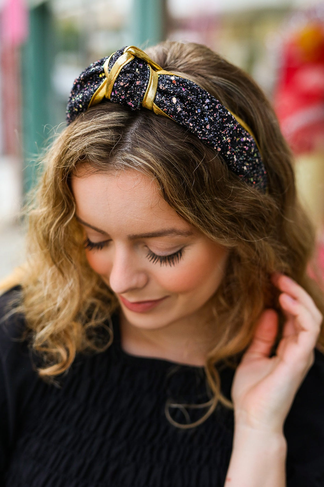 Black & Gold Glitter Top Knot Headband