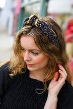 Load image into Gallery viewer, Black &amp; Gold Glitter Top Knot Headband
