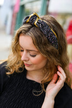 Load image into Gallery viewer, Black &amp; Gold Glitter Top Knot Headband
