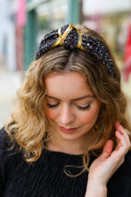 Load image into Gallery viewer, Black &amp; Gold Glitter Top Knot Headband
