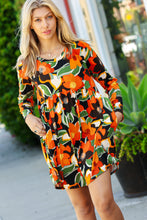 Load image into Gallery viewer, Orange &amp; Olive Floral Long Sleeve Babydoll Dress
