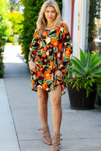 Load image into Gallery viewer, Orange &amp; Olive Floral Long Sleeve Babydoll Dress
