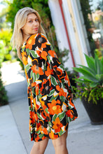 Load image into Gallery viewer, Orange &amp; Olive Floral Long Sleeve Babydoll Dress
