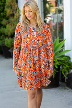 Load image into Gallery viewer, Rust &amp; Chocolate Floral Long Sleeve Babydoll Dress

