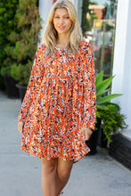 Load image into Gallery viewer, Rust &amp; Chocolate Floral Long Sleeve Babydoll Dress
