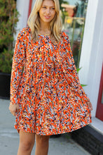 Load image into Gallery viewer, Rust &amp; Chocolate Floral Long Sleeve Babydoll Dress
