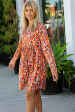 Load image into Gallery viewer, Rust &amp; Chocolate Floral Long Sleeve Babydoll Dress
