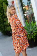 Load image into Gallery viewer, Rust &amp; Chocolate Floral Long Sleeve Babydoll Dress
