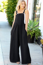 Load image into Gallery viewer, Black Wide Leg Suspender Overall Jumpsuit
