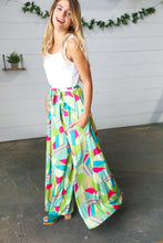 Load image into Gallery viewer, Fushcia &amp; Green Boho Wide Leg Tie Waist Twofer Jumpsuit
