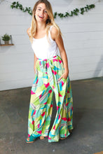 Load image into Gallery viewer, Fushcia &amp; Green Boho Wide Leg Tie Waist Twofer Jumpsuit
