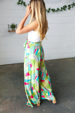 Load image into Gallery viewer, Fushcia &amp; Green Boho Wide Leg Tie Waist Twofer Jumpsuit
