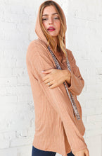 Load image into Gallery viewer, Beige Rib Knit Leopard Print Drawstring Hoodie
