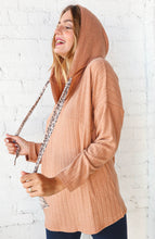 Load image into Gallery viewer, Beige Rib Knit Leopard Print Drawstring Hoodie
