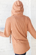 Load image into Gallery viewer, Beige Rib Knit Leopard Print Drawstring Hoodie
