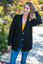 Load image into Gallery viewer, Black Button Down Boyfriend Cardigan with Pockets
