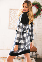 Load image into Gallery viewer, Black Buffalo Plaid Belted Sweater Dress
