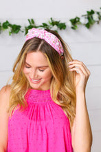 Load image into Gallery viewer, Pink Gingham Pearl &amp; Jewels Top Knot Headband
