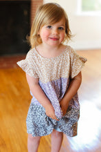 Load image into Gallery viewer, Kids Twirl Me Taupe &amp; Lilac Tiered Babydoll Dress
