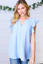 Load image into Gallery viewer, Soft Blue Airflow Ruffle Sleeve Hi-Low V Neck Top
