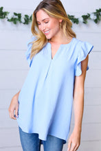 Load image into Gallery viewer, Soft Blue Airflow Ruffle Sleeve Hi-Low V Neck Top
