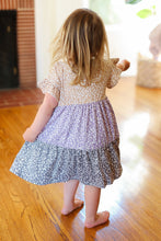 Load image into Gallery viewer, Kids Twirl Me Taupe &amp; Lilac Tiered Babydoll Dress
