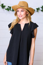 Load image into Gallery viewer, Black Airflow Ruffle Sleeve Hi-Low V Neck Top
