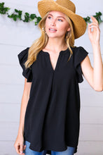 Load image into Gallery viewer, Black Airflow Ruffle Sleeve Hi-Low V Neck Top
