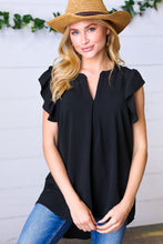 Load image into Gallery viewer, Black Airflow Ruffle Sleeve Hi-Low V Neck Top
